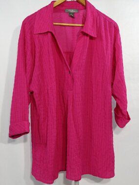 Olivia & Martin Sz 2X 3/4 Sleeve Hot Pink Crinkle Shirt
